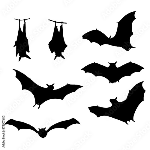 Vector Set of Black Bats Silhouettes