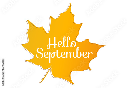 Hello September quote in orange maple leaf
