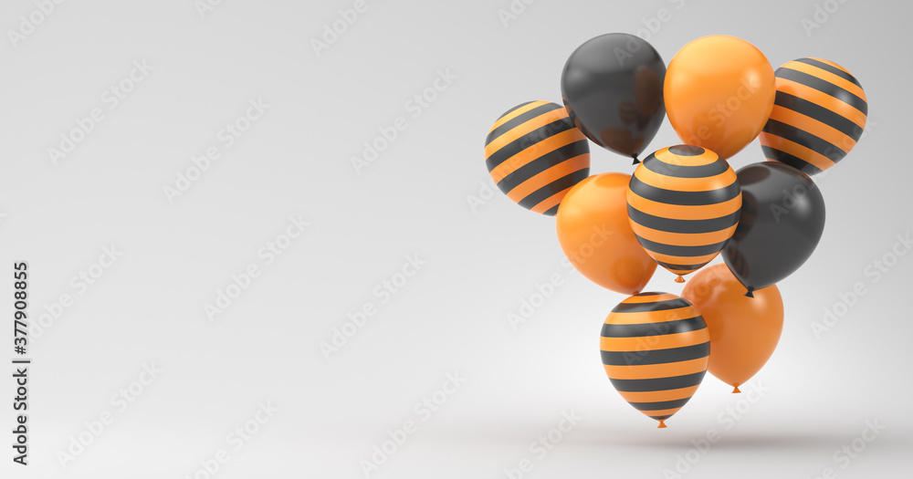 Halloween. 3D rendering. Composition of black and orange balloons on a white background. Illustration for advertising. Halloween. 3D rendering. Composition of black and orange balloons on a white background. Illustration for advertising.