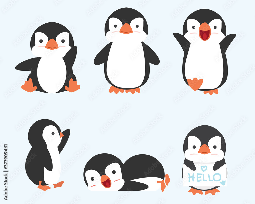 Naklejka premium Cute little penguin poses vector collection