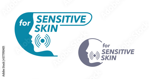 For sensitive skin stamp for cosmetics - woman face silhouette with painful pimple 