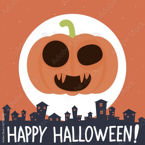 Cartoon pumpkin monster with halloween concept.Vector halloween pumpkin cartoon character illustration from halloween collection.