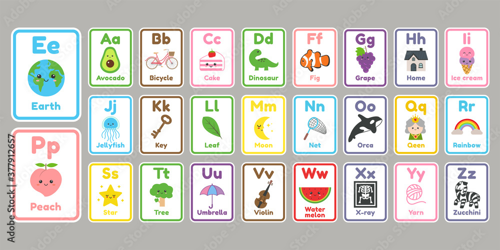 Plakat Ładny alfabet Doodle dla przedszkolaków