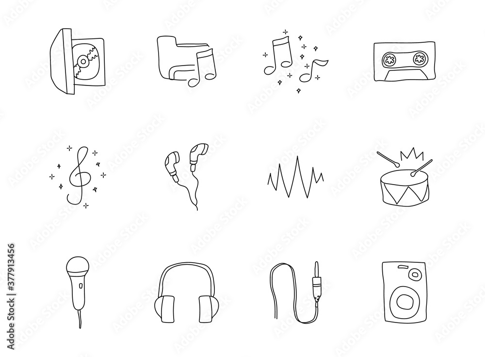 music hand drawn linear vector icons isolated on white background. music doodle icon set for web and ui design, mobile apps and print products music hand drawn linear vector icons isolated on white background. music doodle icon set for web and ui design, mobile apps and print products