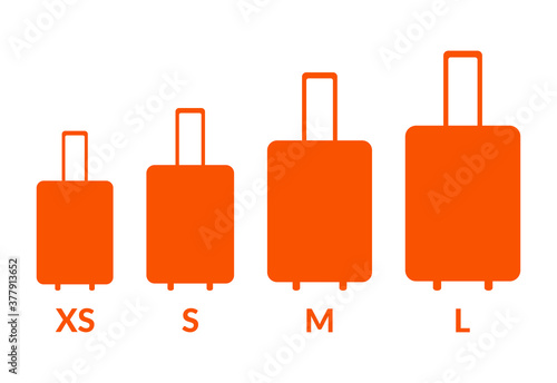 Luggage sizes XS, S, M, L. Baggage icons size set