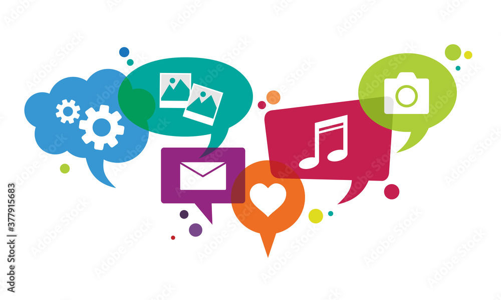 Vector illustration of speech balloons intersecting each other. Symbolizes interactions on social media, discussing a viral issue, discussing topics, and concept of interacting with the internet. Vector illustration of speech balloons intersecting each other. Symbolizes interactions on social media, discussing a viral issue, discussing topics, and concept of interacting with the internet.