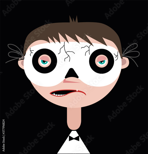Boy with a terrible grimace and a skull mask on her face