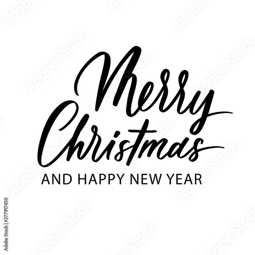 Merry Christmas and Happy New Year hand lettering inscription.