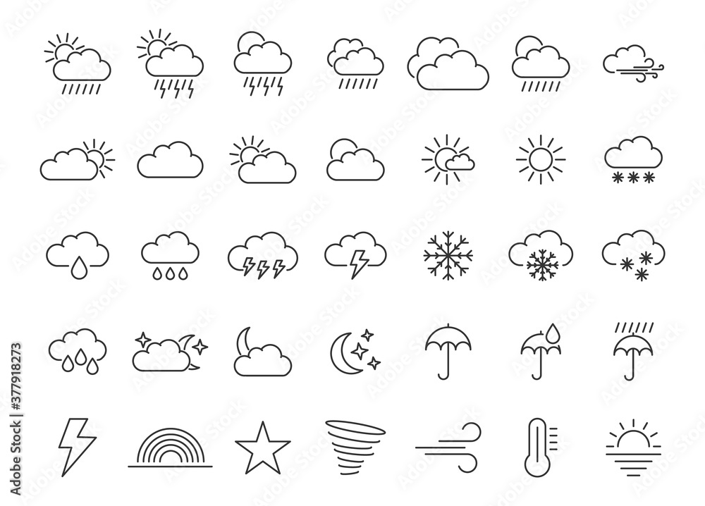 Fototapeta premium Weather forecast - thin line icons set. Vector, meteorological elements for web design, mobile applications.