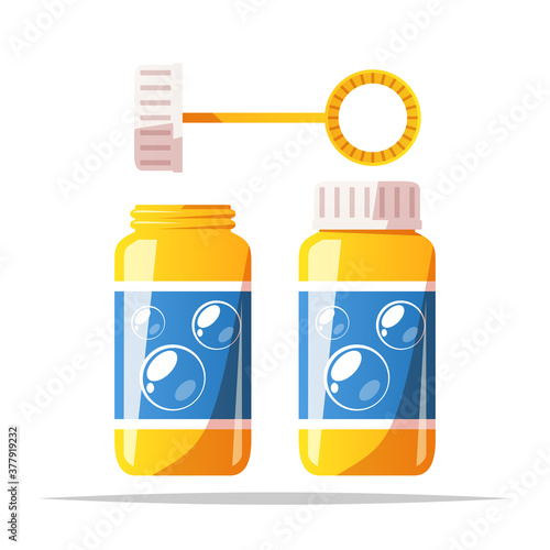 Blowing bubbles soap wand bottle vector isolated illustration