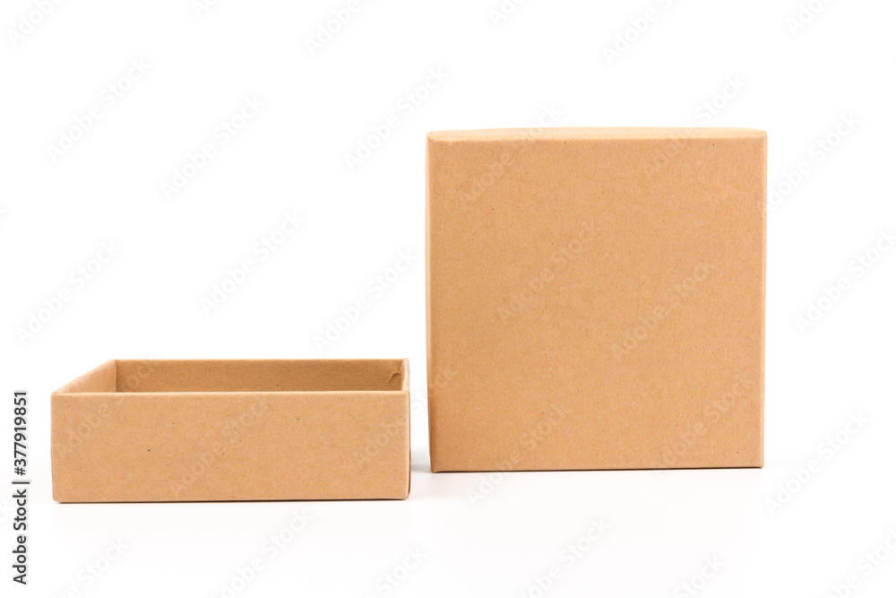brown paper cardboard box on white background. Mockup for design brown paper cardboard box on white background. Mockup for design