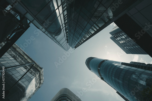 View of modern business skyscrapers glass and sky view landscape of commercial building in central city