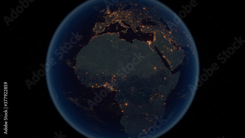 Africa. The Night View of City Lights. African Continent - Planet Earth. Political Borders of African Countries. Super Detailed Space View. 3D Illustration.