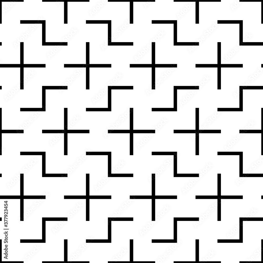 Repeated black puzzle on white background. Seamless surface pattern design with logic mosaic ornament. Tetris motif. Grid wallpaper. Digital paper for page fills, web designing, textile print. Vector. Repeated black puzzle on white background. Seamless surface pattern design with logic mosaic ornament. Tetris motif. Grid wallpaper. Digital paper for page fills, web designing, textile print. Vector.