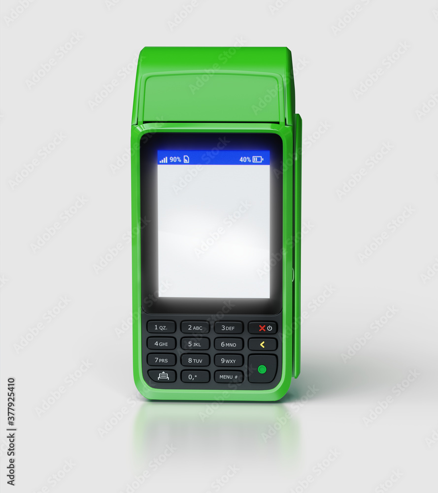 3d illustration. Green isolated card machine. 3d illustration. Green isolated card machine.