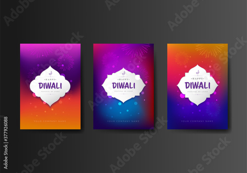 Happy Diwali Festival Poster Template Set with Colorful Gradient Mash Background Vector illustration
