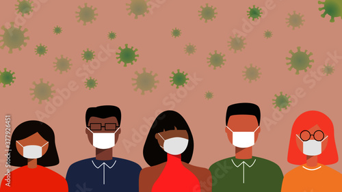 vector illustration of crowd during COVID times