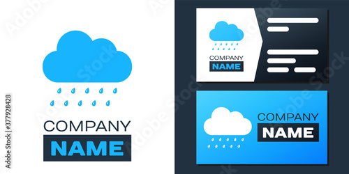 Logotype Cloud with rain icon isolated on white background. Rain nimbus cloud precipitation with rain drops. Logo design template element. Vector.