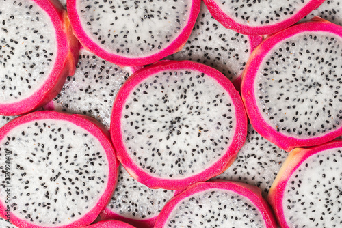 Sweet tasty dragon fruit or pitaya slices.