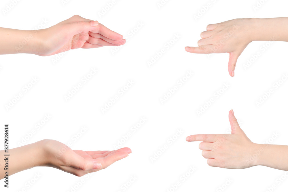 Woman hands frame symbol isolated on white. Woman hands frame symbol isolated on white.
