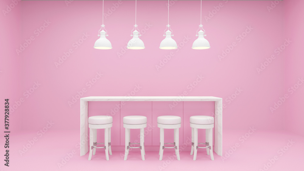 Backdrop for pink kitchen room with counter bar. 3d rendering Backdrop for pink kitchen room with counter bar. 3d rendering