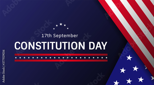 September 17th Constitution Day horizontal web banner template with US flag elements and text on dark blue background