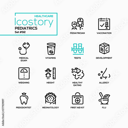 Pediatrics - vector line design style icons set