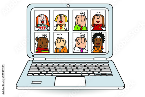 Video conference of the teamwork.
This team use computer for video conference and formation. Actually, The training online grow up more and more.