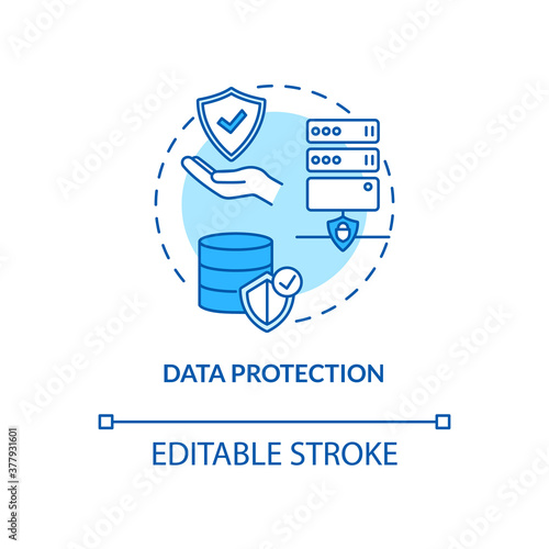 Data protection concept icon. Safeguarding important information idea thin line illustration. Integrity defence. Files protection. Vector isolated outline RGB color drawing. Editable stroke