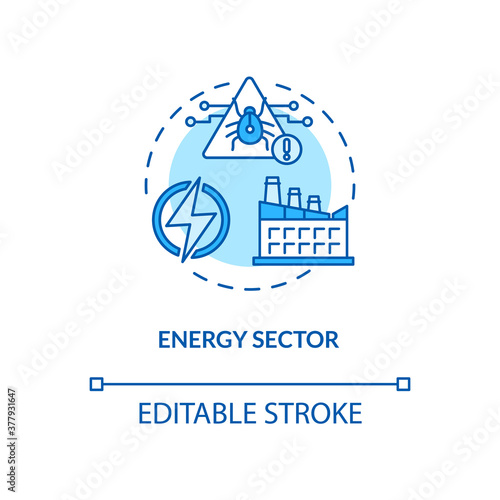 Energy sector concept icon. Critical infrastructure protection idea thin line illustration. Global threat. Manufacturing. Cyber-attacks. Vector isolated outline RGB color drawing. Editable stroke