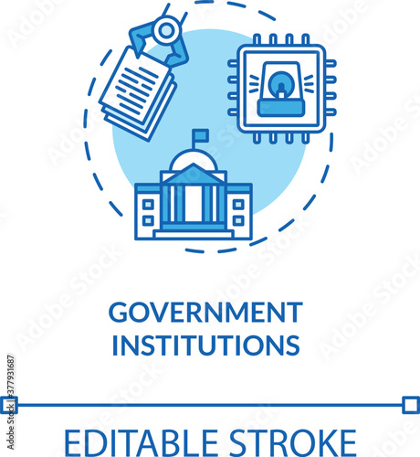 Government institutions concept icon. National security infrastructures. Cyber threats idea thin line illustration. Personal data security. Vector isolated outline RGB color drawing. Editable stroke