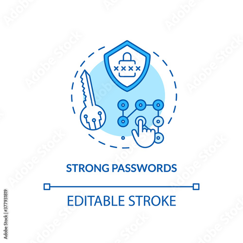 Strong passwords concept icon. Secure threat prevention idea thin line illustration. Hardest remember passcode. Computer protection. Vector isolated outline RGB color drawing. Editable stroke