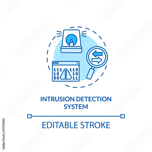 Intrusion detection system concept icon. Network traffic monitoring idea thin line illustration. Anomaly-based disclosure. IT security. Vector isolated outline RGB color drawing. Editable stroke