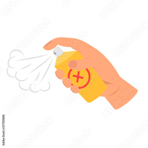 Hand holding mosquito spray icon. Clipart image isolated on white background.