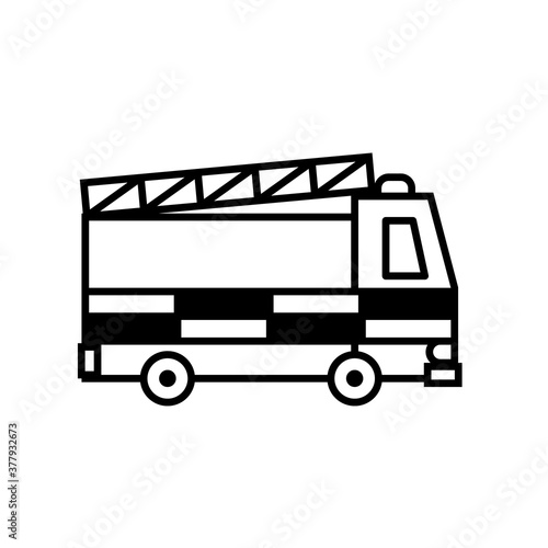 Fire engine UK line icon. Clipart image isolated on white background.