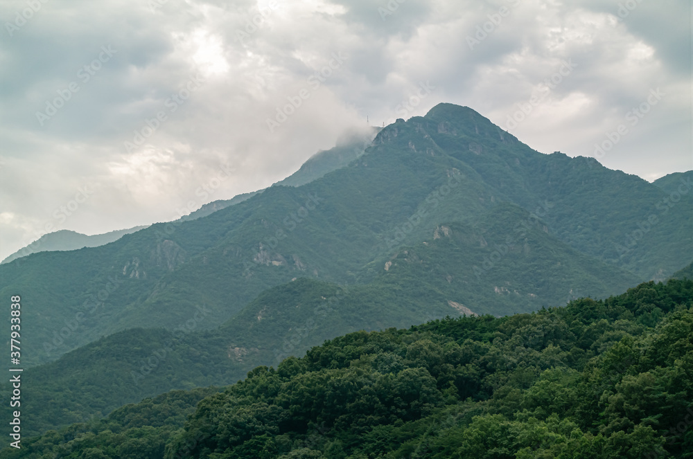 The summer scenery of Geumosan Mountain, a landmark of Gumi City, South Korea The summer scenery of Geumosan Mountain, a landmark of Gumi City, South Korea