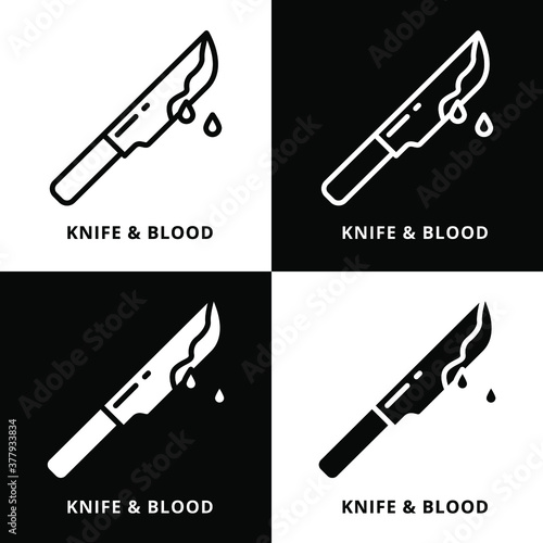 Knife And Blood Halloween Icon Line Style. Bloody Knife Horror Vector Illustration. Criminal Weapon Cartoon Symbol Icon Glyph
