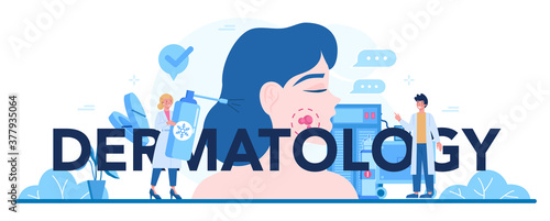 Dermatology typographic header. Dermatology specialist, face skin