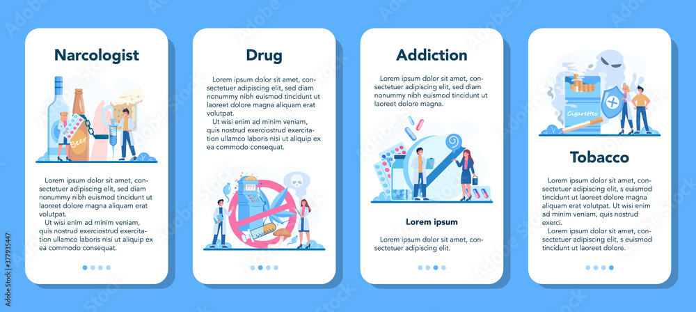 Narcologist mobile application banner set. Professional medical