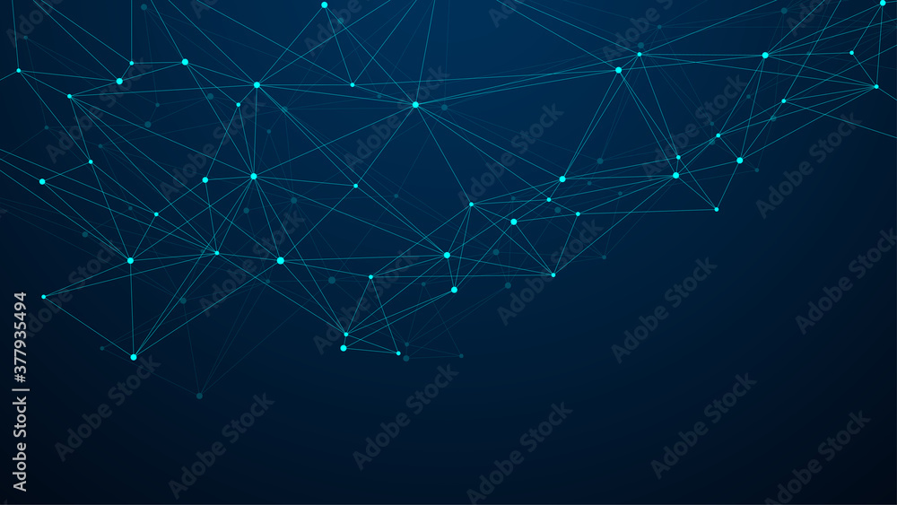 Abstract Big Data visualization digital network connection concept background. Artificial intelligence and engineering technology. Global network, Lines plexus, minimal array. Vector illustration.