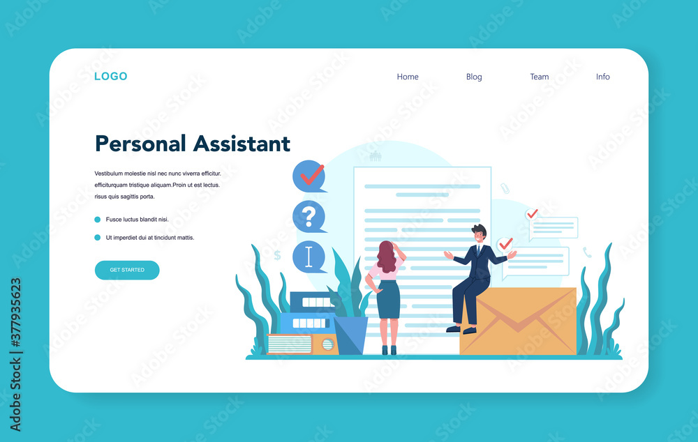 Businessman personal assistant web banner or landing page Businessman personal assistant web banner or landing page