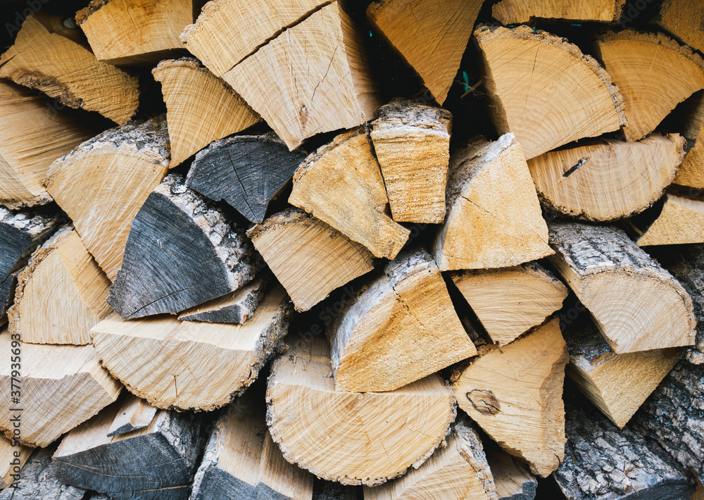Closeup of a brown stacked pile of firewood. Closeup of a brown stacked pile of firewood.