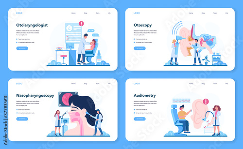 Otorhinolaryngologist web banner or landing page set. Healthcare