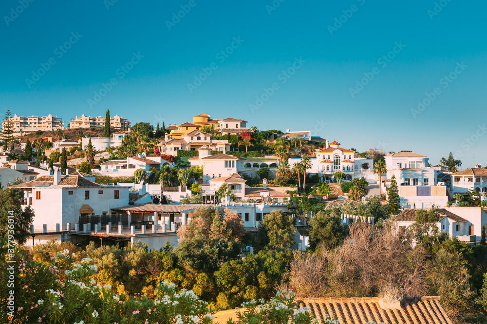 Andalusia region, Spain. Summer View Of Village With Whitewashed Houses. Real Estate