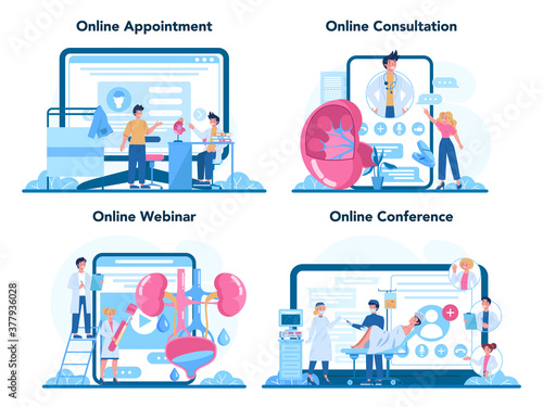 Urologist online service or platform set. Idea of kidney and bladder