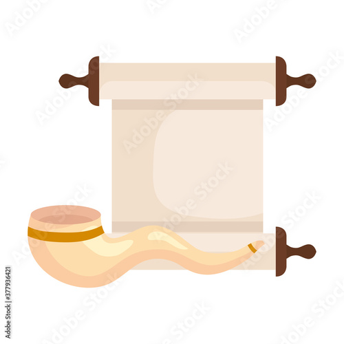 papyrus scroll with shofar horn, on white background vector illustration design