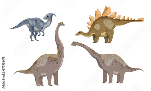 Dinosaur set. Huge prehistoric animals. Vector illustration