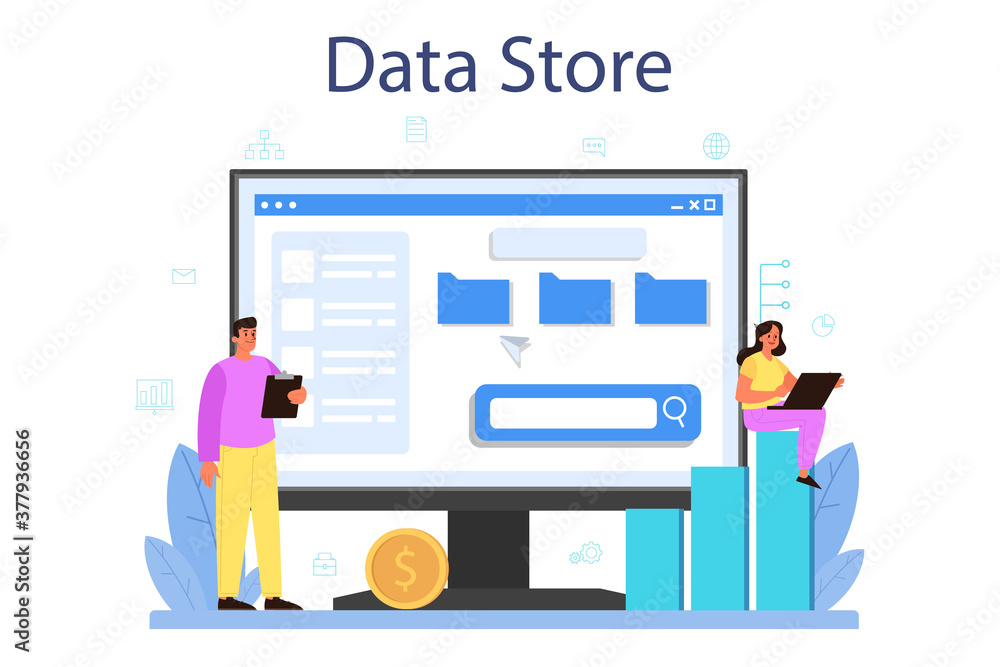 Data base administrator online service or platform. Female and male Data base administrator online service or platform. Female and male