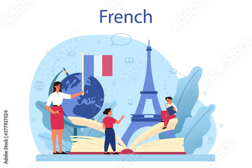 French learning concept. Language school french course. Study