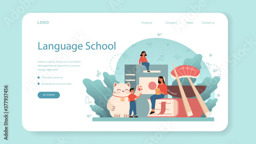 Japanese learning web banner or landing page. Language school